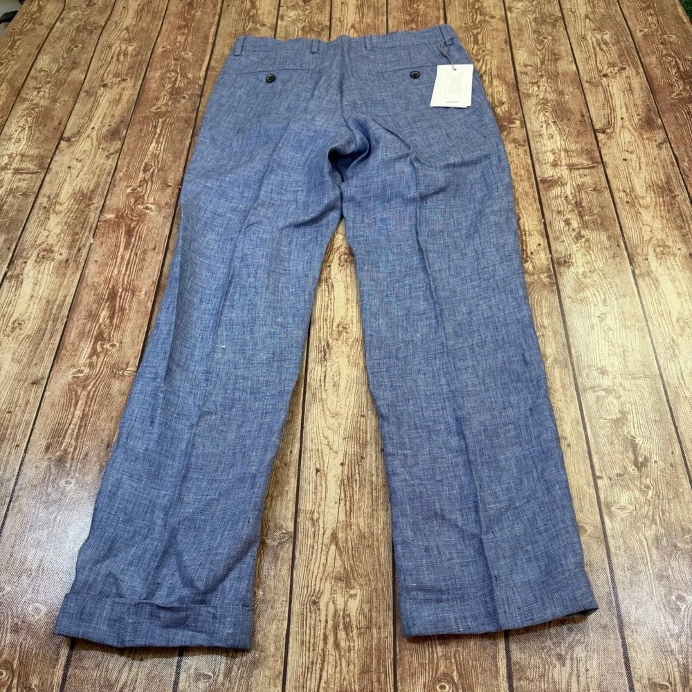 Murano Alex Slim Fit Pants Mens 30x30 Blue Baird McNutt Linen Cuffed Breathable
